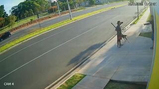 Idiot With Sickle In Hand Tries To Attack Police