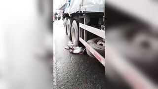 Woman On Motorcycle Is Run Over By Truck 