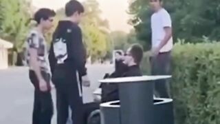 A Punk Thug Kicked A Man Sitting On A Park Bench