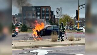 Car Runs Red Light - Car Burns In Minnesota