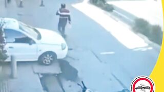 Car Skids On The Road And Causes Accident