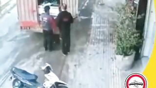 Car Skids On The Road And Causes Accident