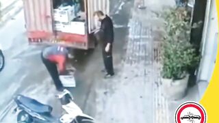 Car Skids On The Road And Causes Accident