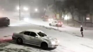 Car Skidding On Icy Road
