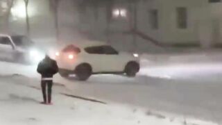 Car Skidding On Icy Road