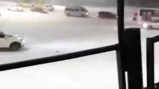 Car Skidding On Icy Road