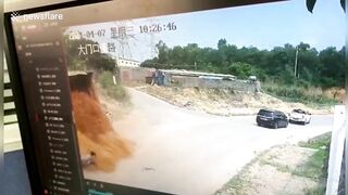 Chinese Pedestrian Nearly Buried By Truck