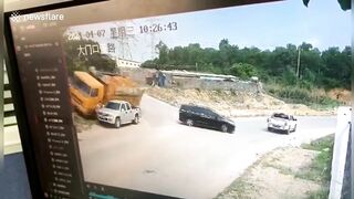 Chinese Pedestrian Nearly Buried By Truck