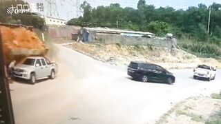 Chinese Pedestrian Nearly Buried By Truck