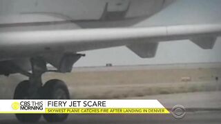New Angle: SkyWest Airlines Plane's Engine Catches Fire After Landing In Denver