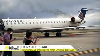New Angle: SkyWest Airlines Plane's Engine Catches Fire After Landing In Denver