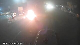 The Driver Was Hit And Caught Fire
