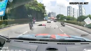 Spinning Tire Hits Motorcycle