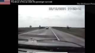 car drifts into opposite lane and hits semi head on during chase