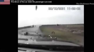 car drifts into opposite lane and hits semi head on during chase