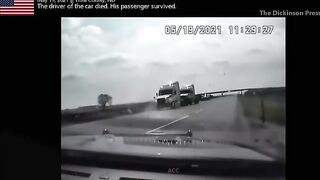 car drifts into opposite lane and hits semi head on during chase