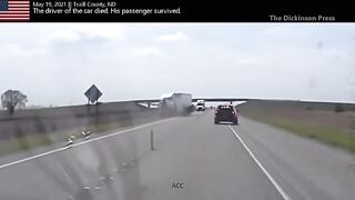 car drifts into opposite lane and hits semi head on during chase