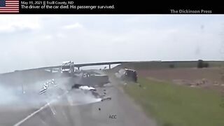 car drifts into opposite lane and hits semi head on during chase