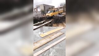 driving over wooden boards as a bridge