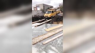 driving over wooden boards as a bridge