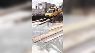 driving over wooden boards as a bridge