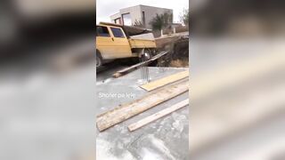 driving over wooden boards as a bridge