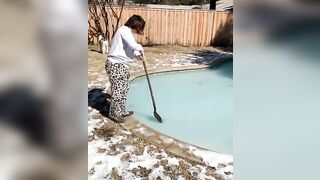stepping onto a frozen pool