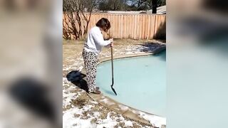 stepping onto a frozen pool