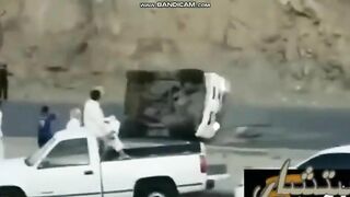 toyota prado overturns from drifting 