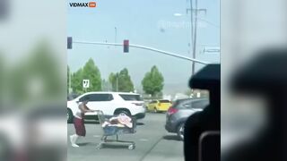 Homeless Woman Thinks She Has Car And Takes Shopping Cart With Her