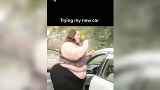 Super Fat Woman Tries To Get Into Her New Car