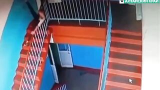 Teen Tries To Slide Off Railing But Falls And Breaks Railing