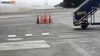 A Plane Collides With A Fire Truck On The Road