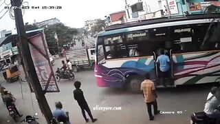 An Old Man Fell Under The Bus Steering Wheel While Driving A Sweater