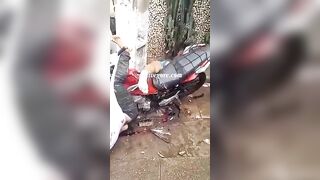 At The Time Of The Accident, A Man And A Woman Were Riding A Motorcycle