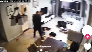 The Big Bastard Punched And Kicked His Wife In Front Of Her