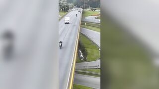 Box Truck Pushes Cyclist Off Overpass