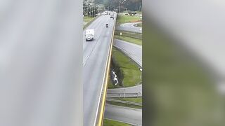 Box Truck Pushes Cyclist Off Overpass