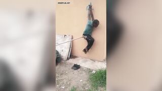 Thief Tied Up And Punished With Belt