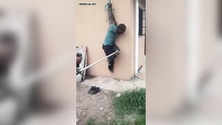 Thief Tied Up And Punished With Belt