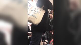 Crazy Woman Starts Screaming Racism On New York Subway