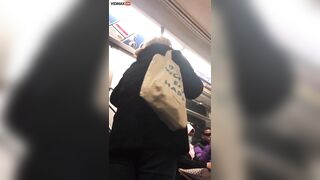 Crazy Woman Starts Screaming Racism On New York Subway