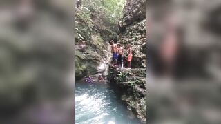 Boulder Falls Directly In Dominican Republic