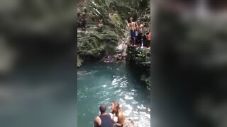 Boulder Falls Directly In Dominican Republic