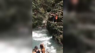 Boulder Falls Directly In Dominican Republic