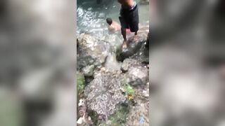 Boulder Falls Directly In Dominican Republic