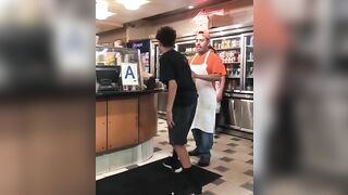 A Kid Tries To Attack A Man In A Pizza Place