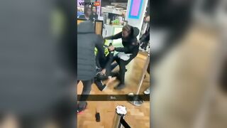 A Security Guard At A London Store Struggled With Several Shoplifters After He