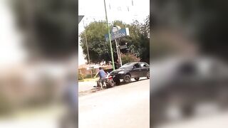 Crazy Road Traffic Incident Involving Sticks And Cars