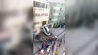 Man Leaves The Parking Lot On The Second Floor